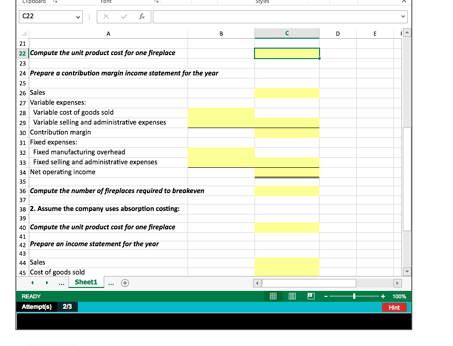 Solved Chapter 6 Excel Works For Managerial Accounting: | Chegg.com