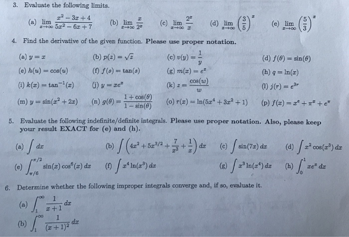 Solved Evaluate The Following Limits A Limx Rightarrow 9728