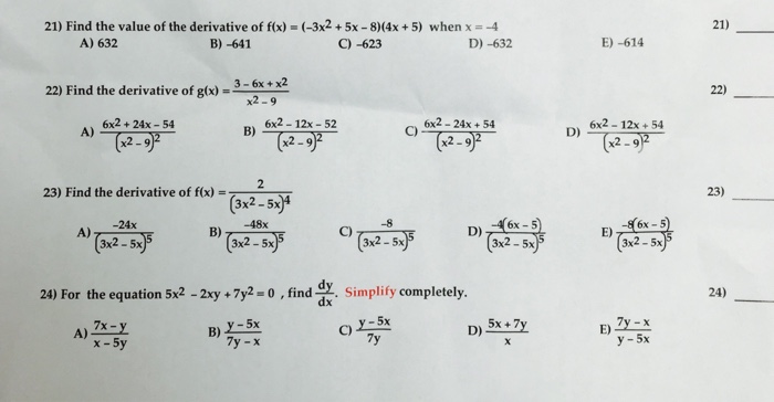 Solved Find The Value Of The Derivative Of Fx 3x2 5x 5058