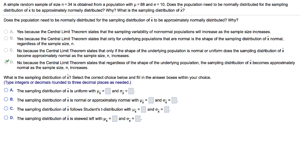 Solved A simple random sample of size n = 34 is obtained | Chegg.com