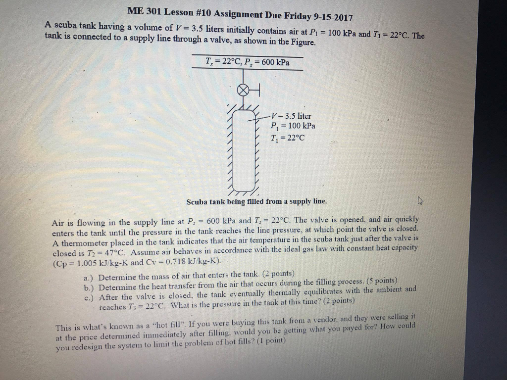 Solved A scuba tank having a volume of V= 3.5 liters
