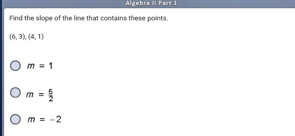 Solved Algebra II Part 1 Find the slope of the line that | Chegg.com