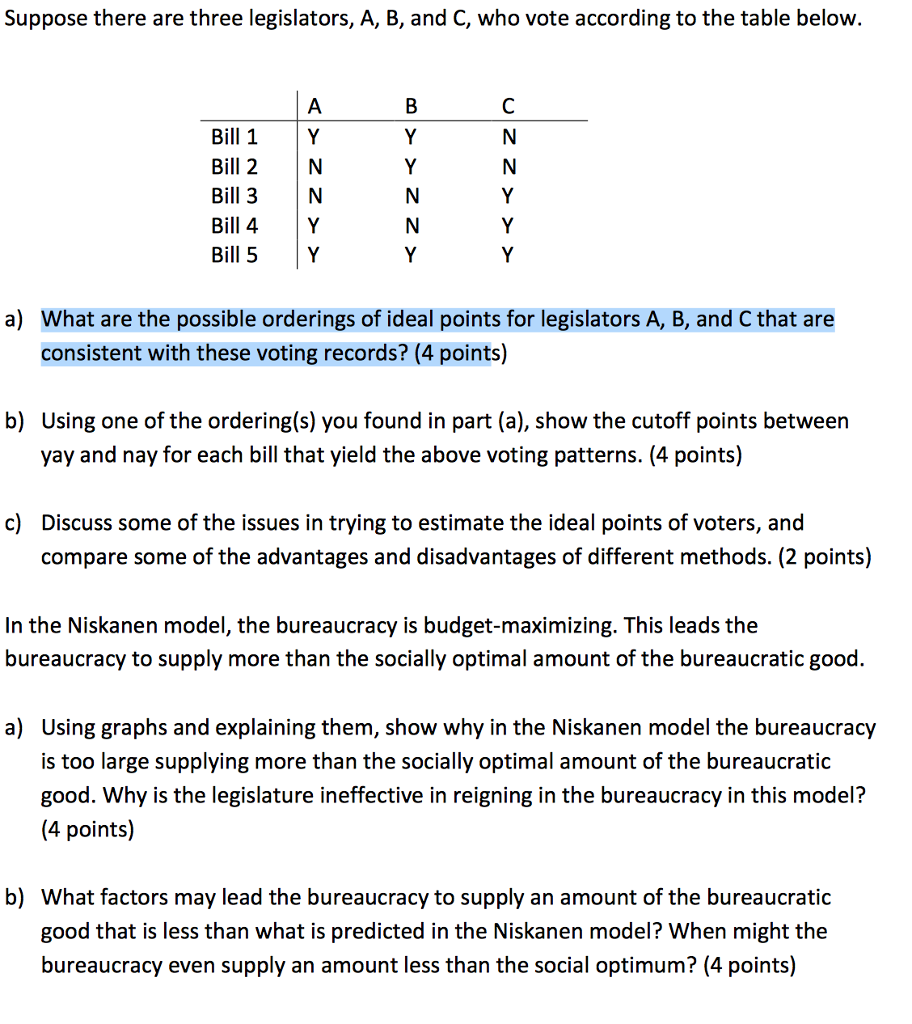 Suppose There Are Three Legislators, A, B, And C, Who | Chegg.com