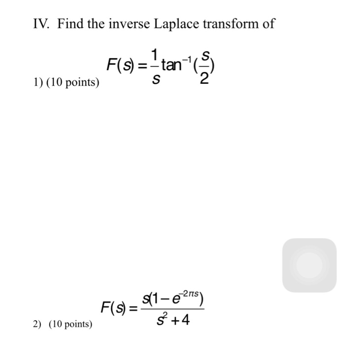 inverse laplace transform of tan 1 2 s