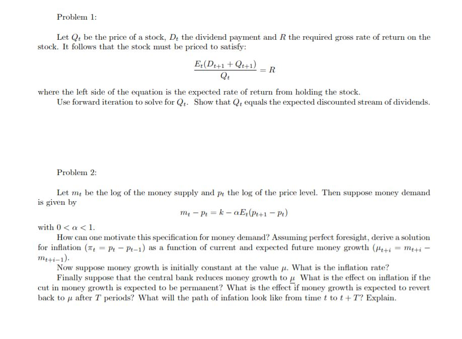 Solved Problem 1 Let Qt be the price of a stock, De the