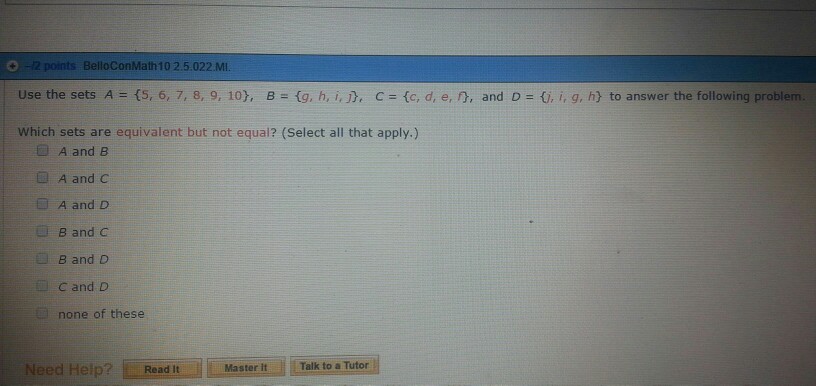 Solved Use The Sets A = {5, 6, 7, 8, 9, 10}, B = {g, H, I, | Chegg.com