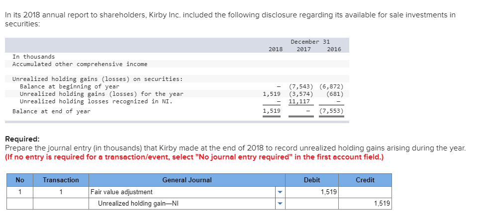 Solved In Its 2018 Annual Report To Shareholders Kirby Inc 2686