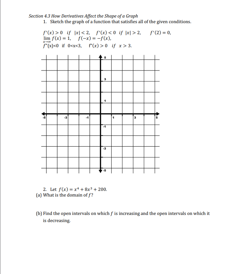 Solved Section 4.3 How Derivatives Affect the Shape of a | Chegg.com