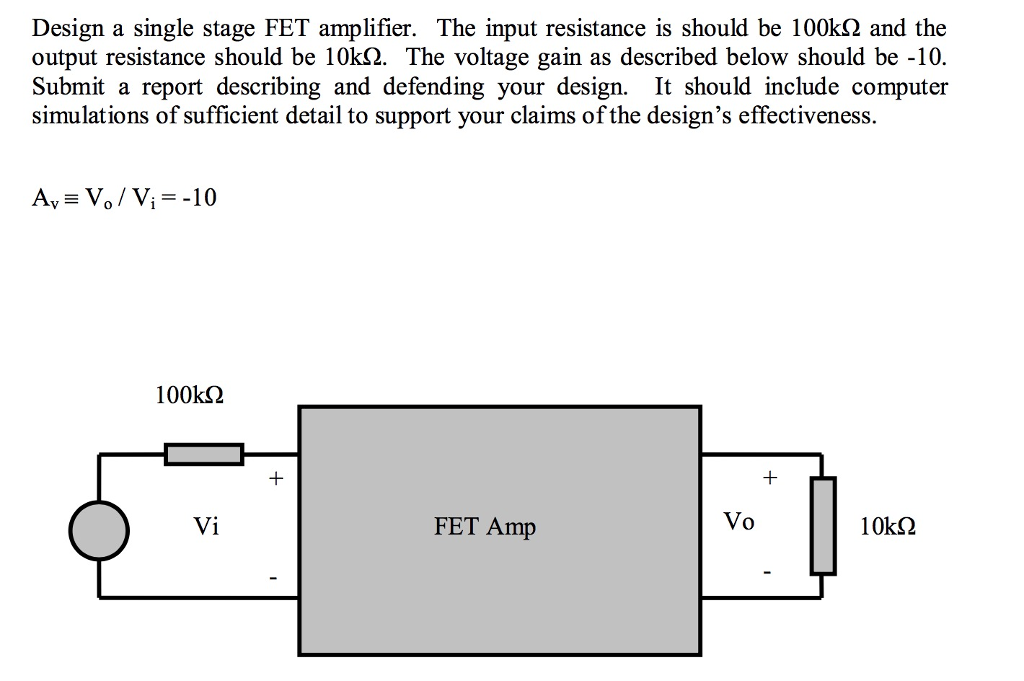 Design a single stage FET amplifier. The input | Chegg.com