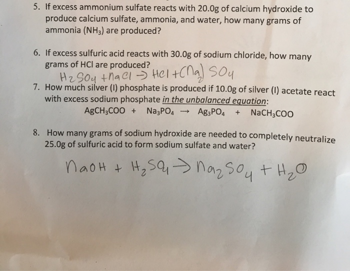 Solved If excess ammonium sulfate reacts with 20.0g of