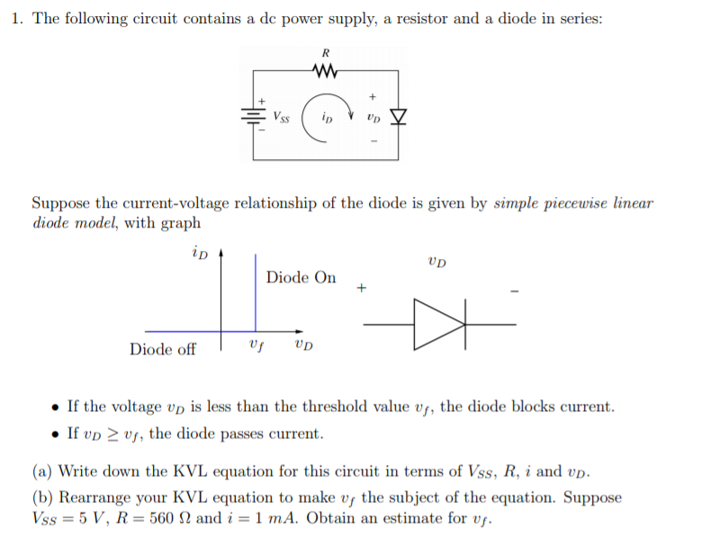 Solved 1. The following circuit contains a de power supply,