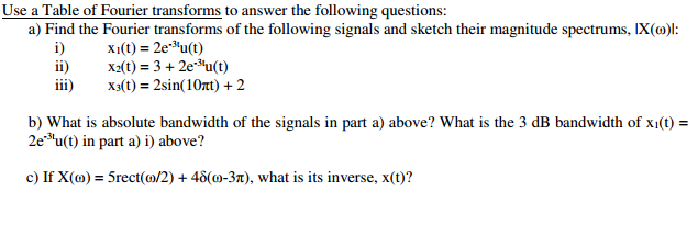 Solved Use a Table of Fourier transforms to answer the | Chegg.com