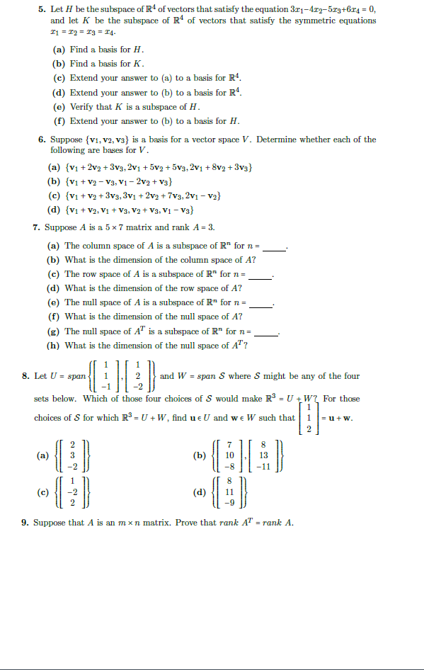 Solved 5. Let H be the subspace of R4 of vectors that | Chegg.com