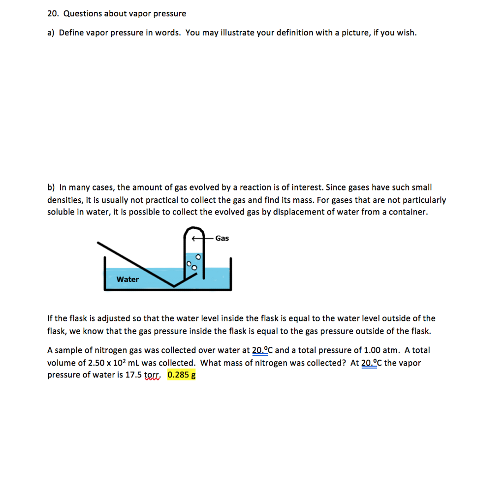 Solved 20. Questions about vapor pressure a) Define vapor