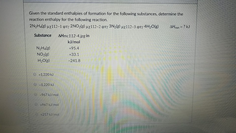 Solved Given the standard enthalpies of formation for the