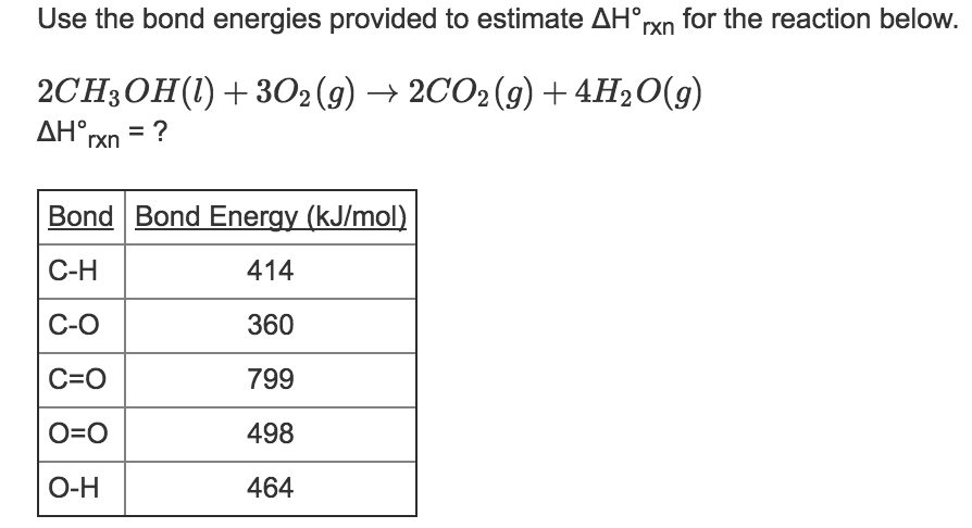 Solved Use the bond energies provided to estimate Delta H | Chegg.com