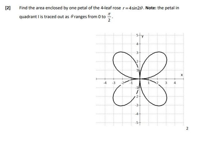 Solved [2] Find the area enclosed by one petal of the 4-leaf | Chegg.com