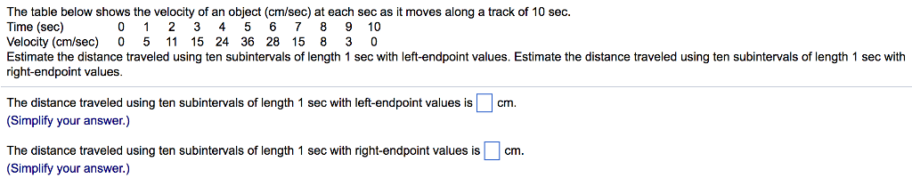 solved-the-table-below-shows-the-velocity-of-an-object-chegg