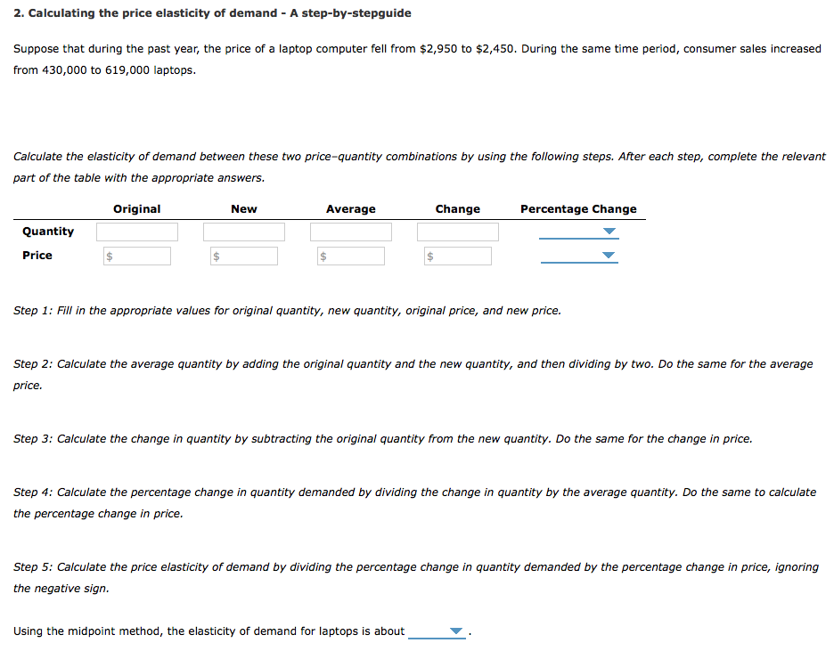 Solved 2. Calculating the price elasticity of demand - A | Chegg.com