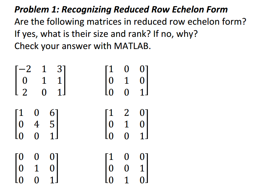 Reduced Echelon Form Matrix
