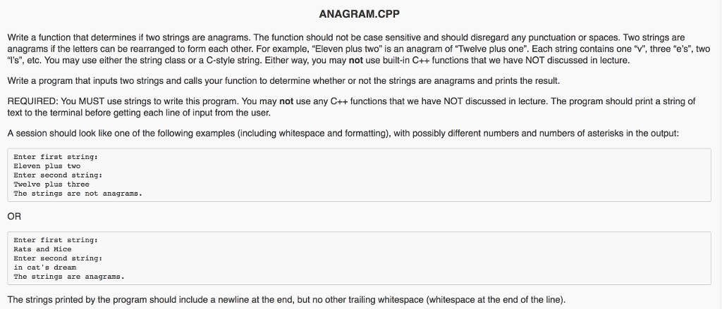 Solved write a function that determines if two strings are chegg