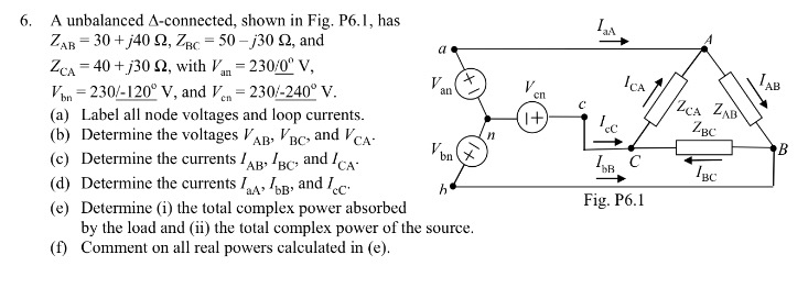 Solved A unbalanced delta-connected, shown in Fig. P6.1, has | Chegg.com