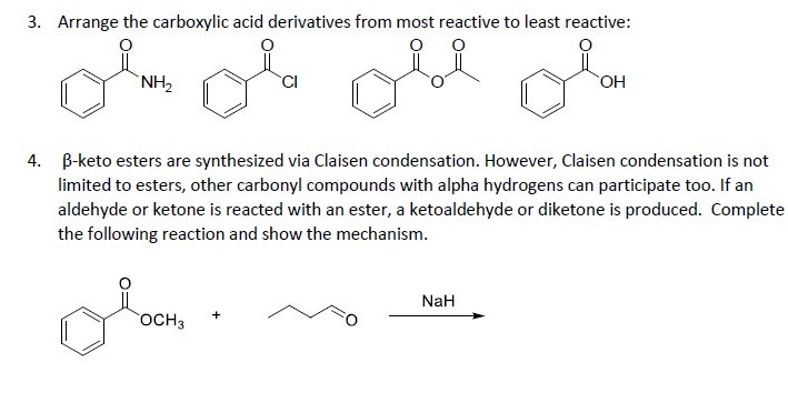 Solved 3. Arrange the carboxylic acid derivatives from most | Chegg.com