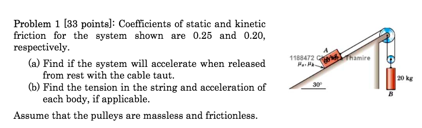 Solved Coefficients of static and kinetic friction for the | Chegg.com