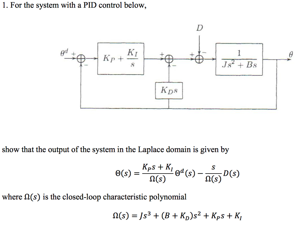 Solved 1. For the system with a PID control below, DS show