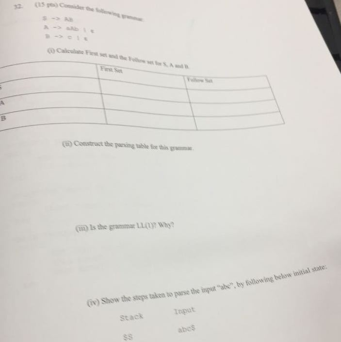 Solved 31. (15 Pts) Consider The Following Grammar: A Bb | A | Chegg.com