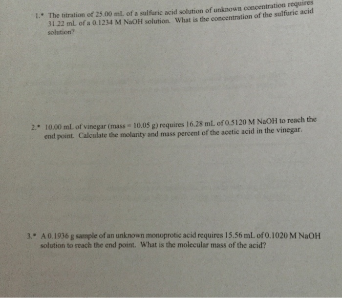 Solved The titration of 25.00 mL of a sulfuric acid