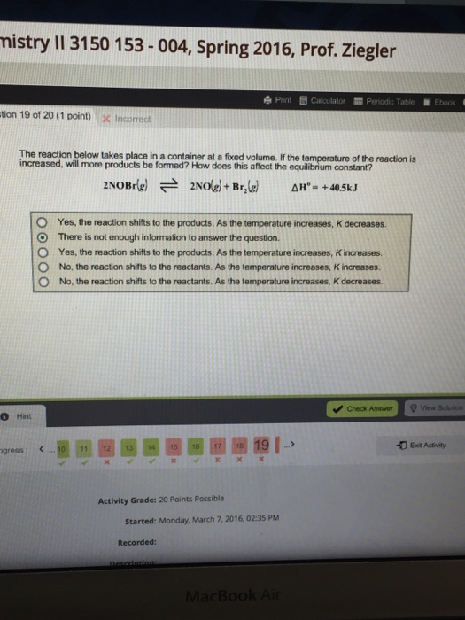 Solved The reaction below takes place in a container at a | Chegg.com