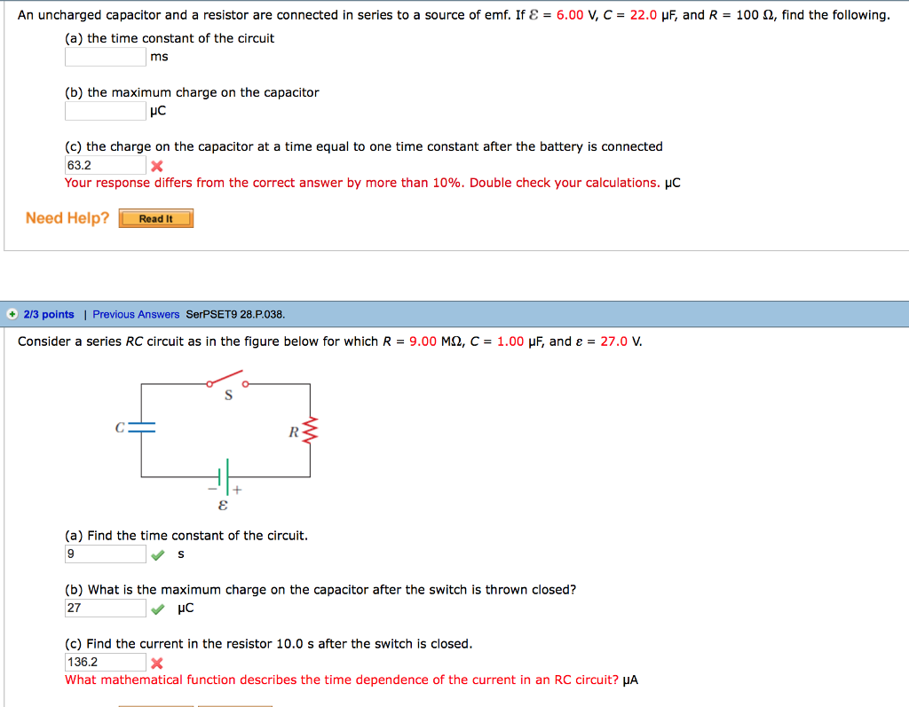Solved An uncharged capacitor and a resistor are connected