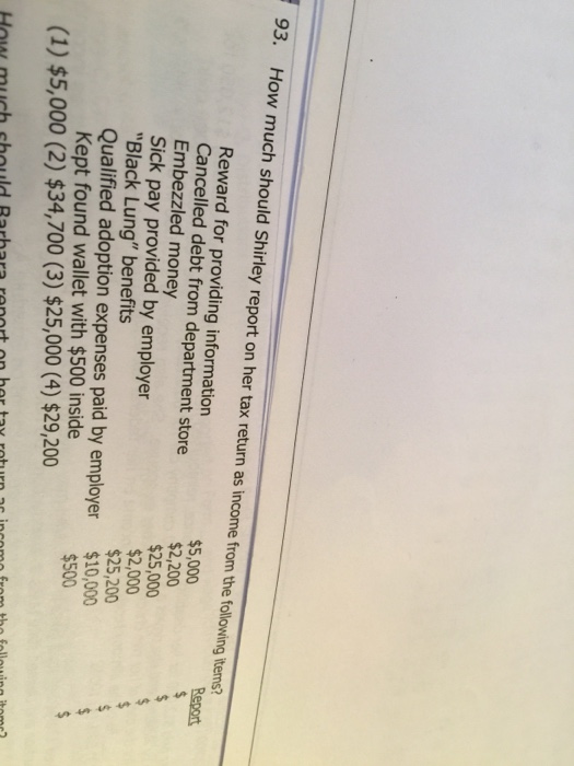 Solved How much should shirley report on her tax return as