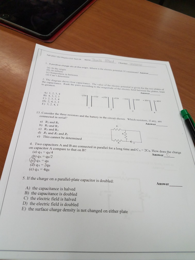 Solved a 2017 I3U Physics 212 Test 2A meanta WardNumber A | Chegg.com