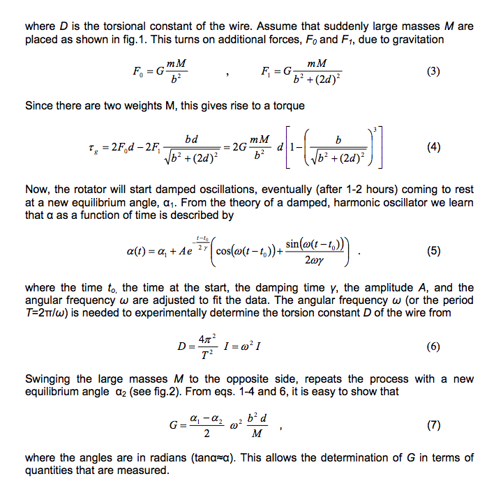 Cavendish experiment. Derivation of an equation from