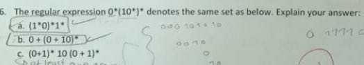 Solved 6. The regular expression 0*(10*)' denotes the same | Chegg.com