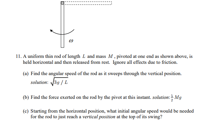 Solved 11 A Uniform Thin Rod Of Length L And Mass M