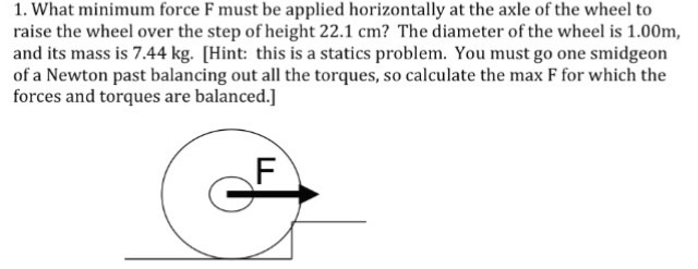 Solved 1. What minimum force F must be applied horizontally | Chegg.com