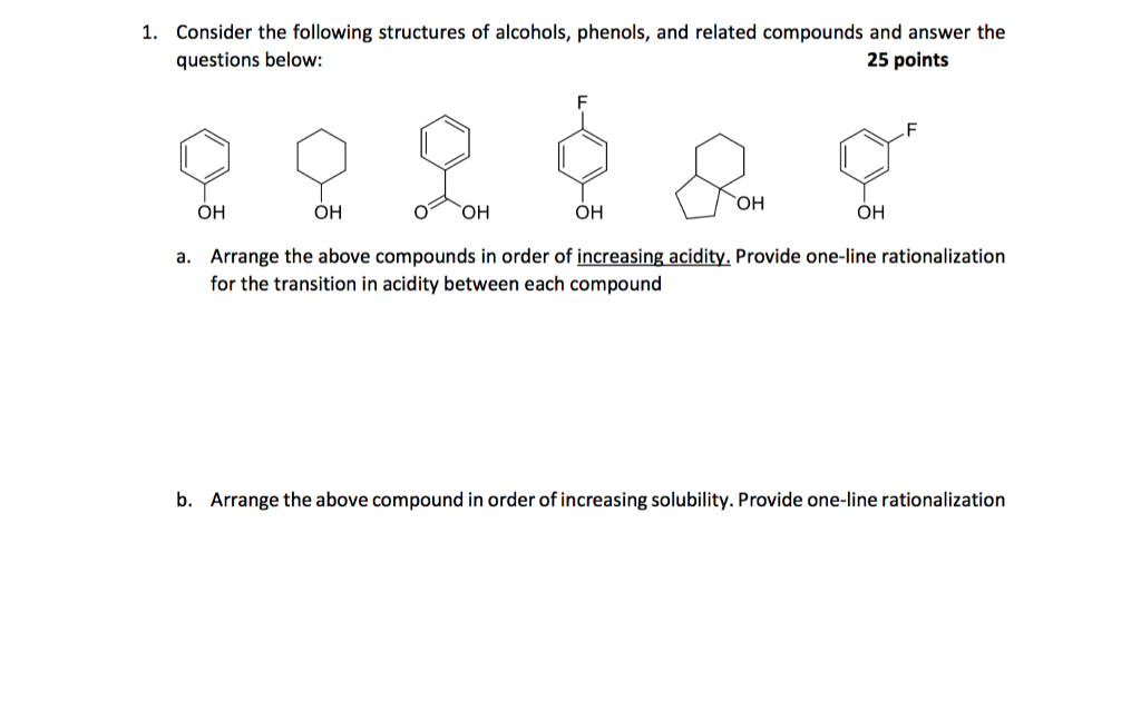 Solved 1. Consider the following structures of alcohols,