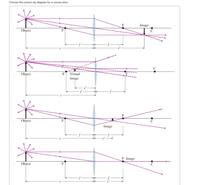 Solved Choose the correct ray diagram for a convex lens. | Chegg.com