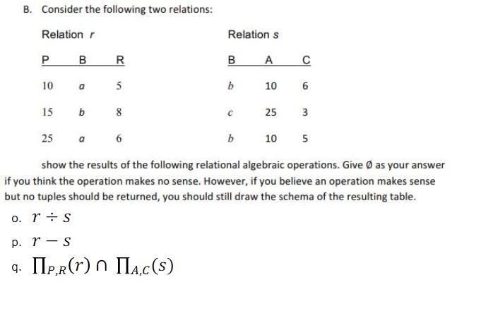 Solved Consider The Following Two Relations: Relation R P B | Chegg.com