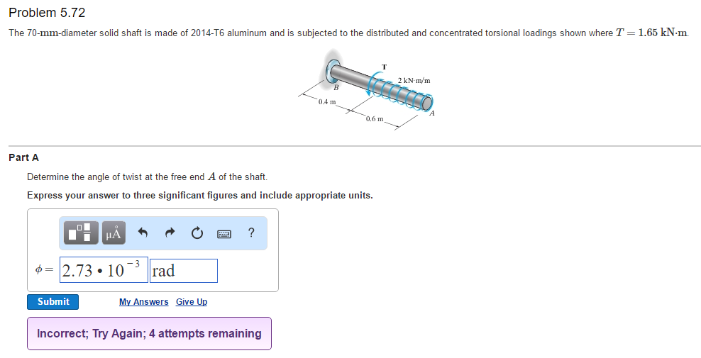 Solved The 70-mm-diameter solid shaft is made of 2014-T6 | Chegg.com