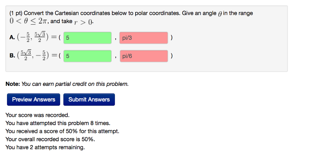 Solved 1 pt convert the cartesian coordinates below to chegg