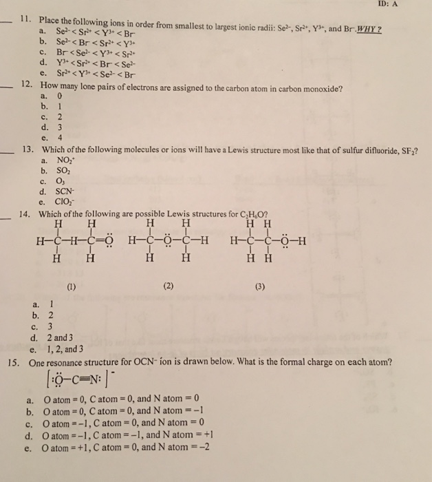 Solved Place the following ions in order from smallest to | Chegg.com