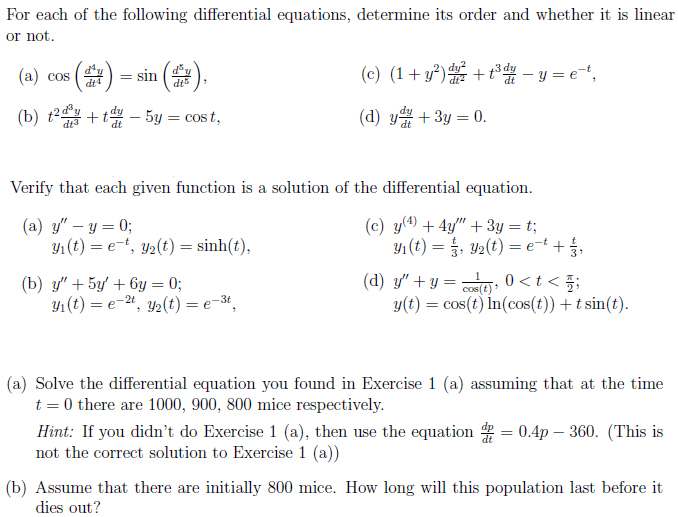 Solved For each of the following differential equations, | Chegg.com