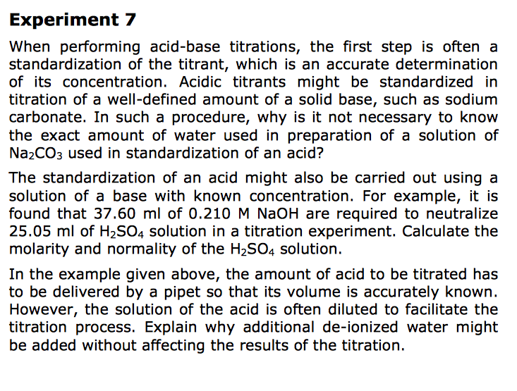 Solved Experiment 7 When performing acidbase titrations,