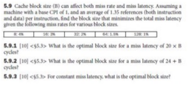 Solved 5.9 Cache block size (B) can affect both miss rate | Chegg.com
