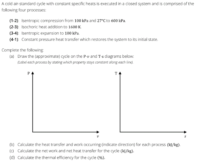 Solved A cold air-standard cycle with constant specific | Chegg.com
