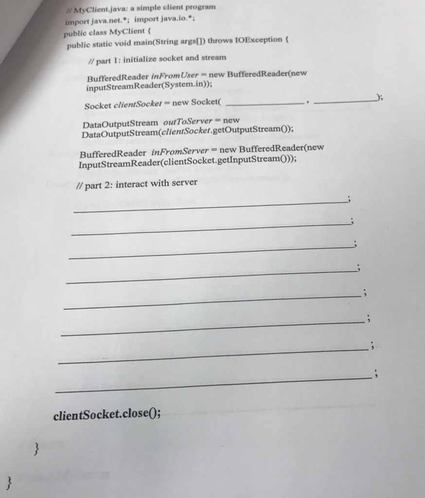 Solved (14 points) write a TCP JAVA socket code to finish | Chegg.com